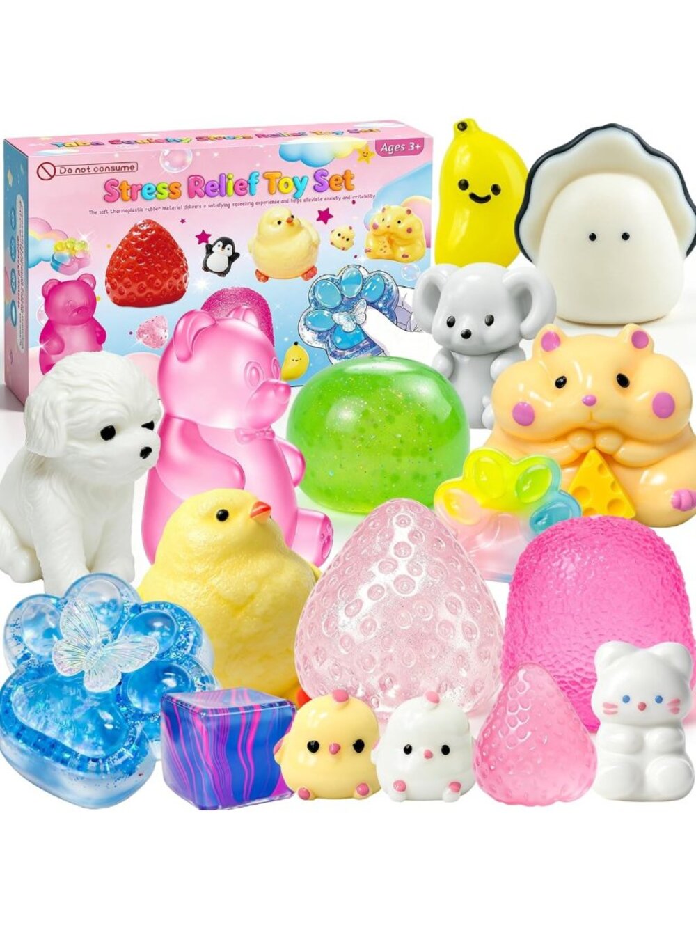 17Pcs Squishy Toys Kit, Soft Squeeze Squishies Fidget Toys Set for Kids Adults